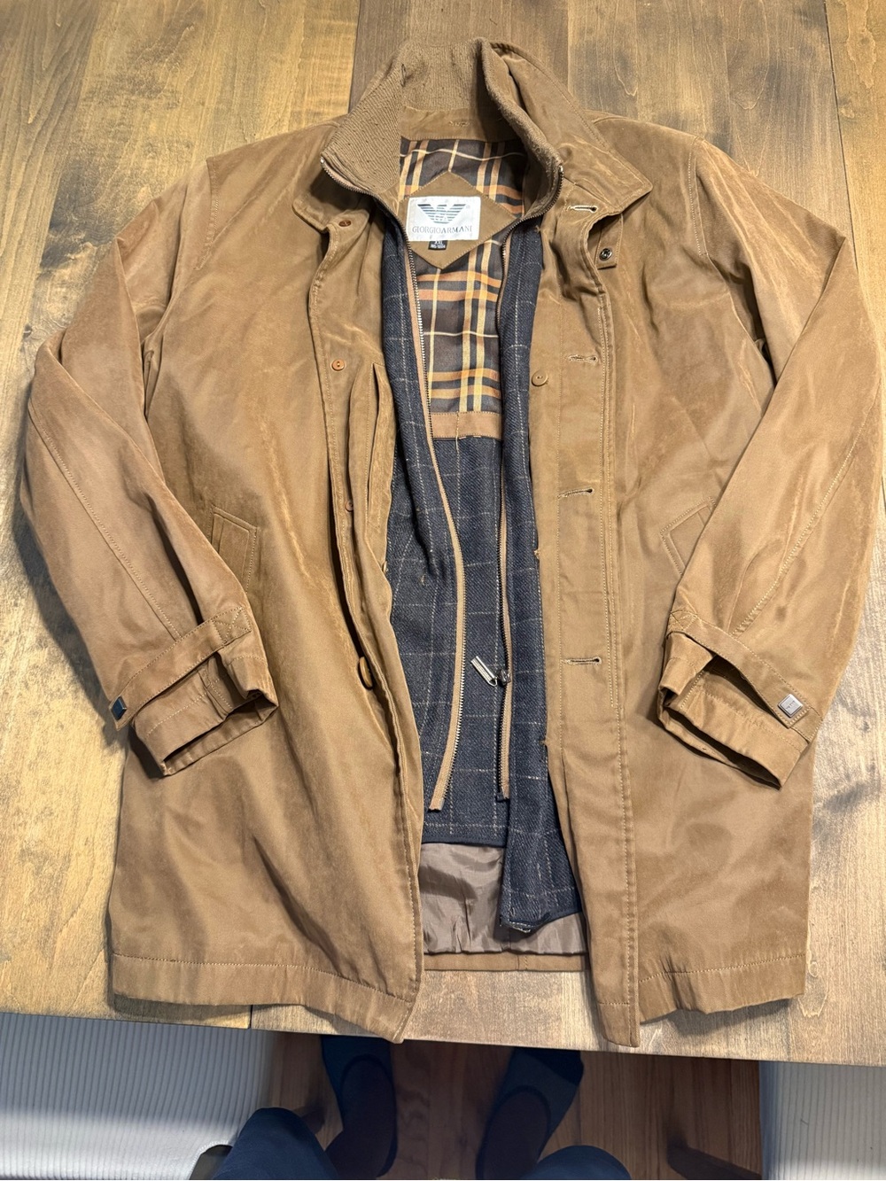 Emporio Armani Brown Trench Coat with Plaid Lining